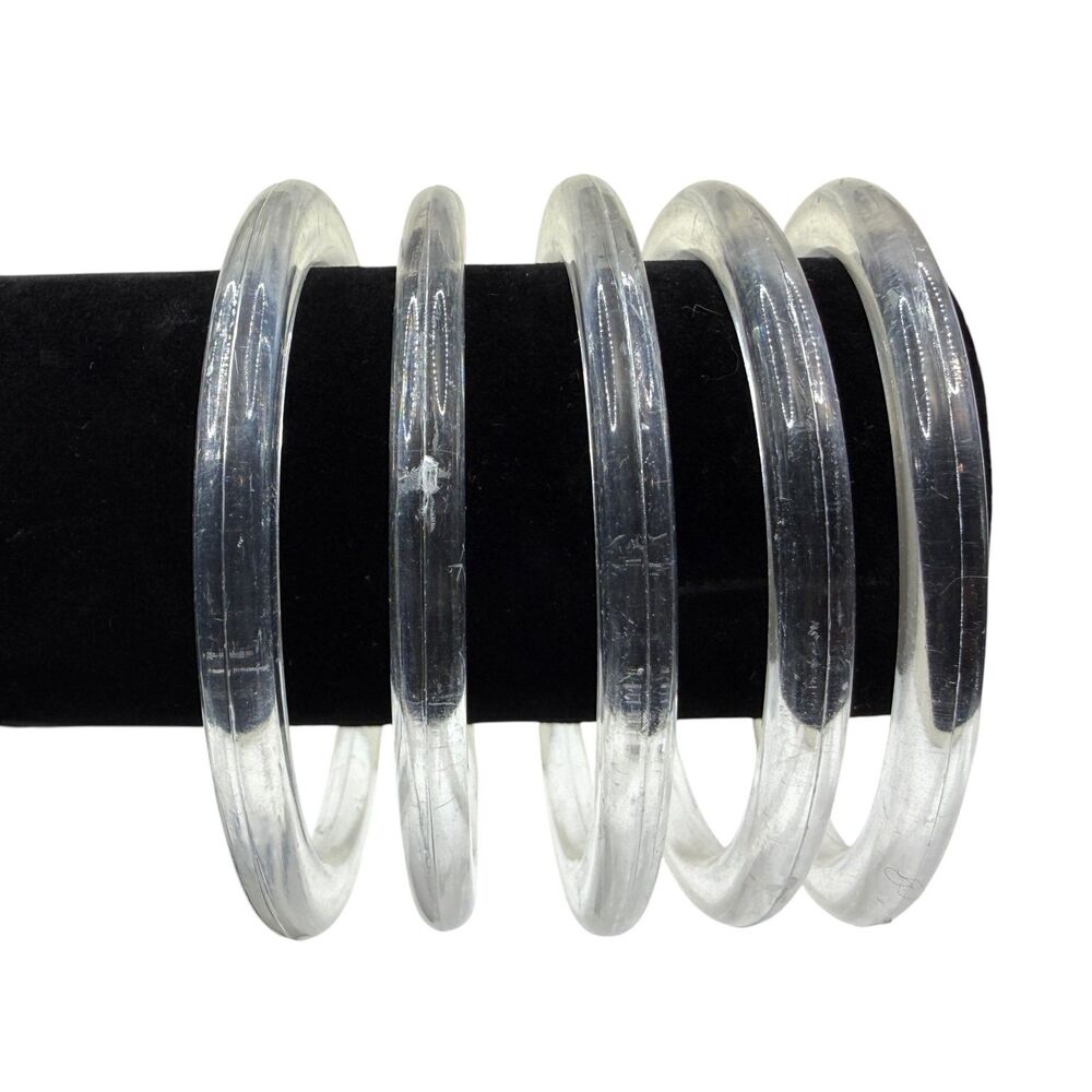 VTG Style Set of 5 Clear Transparent Plastic Acrylic Bangle Bracelets Fashion 8"
